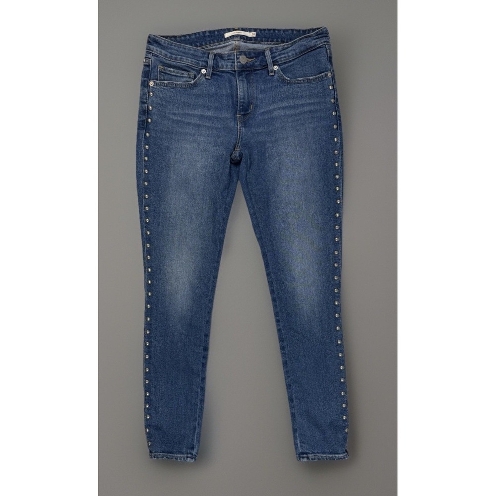 Levi's 711 Skinny Jeans 28 Studded Side Stripe Blue Denim Y2K